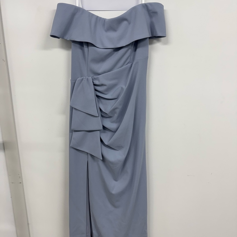 Xscape Light Blue Off-Shoulder Gown for Wedding Guest